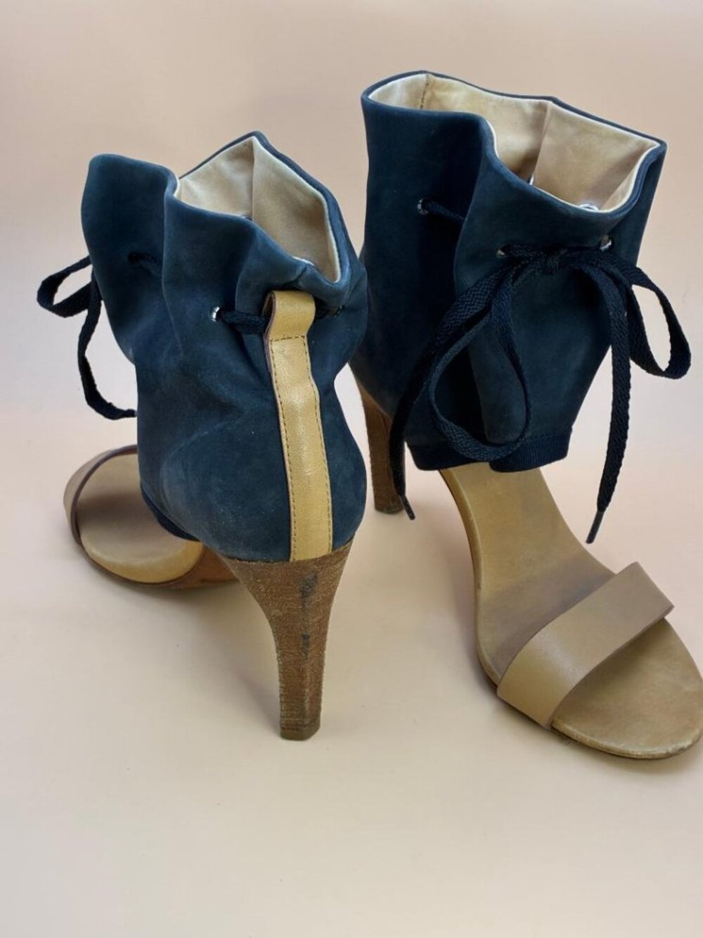 See by Chloe Charcoal Gray Drawstring Ankle Cuff Architectural Heels EU 35